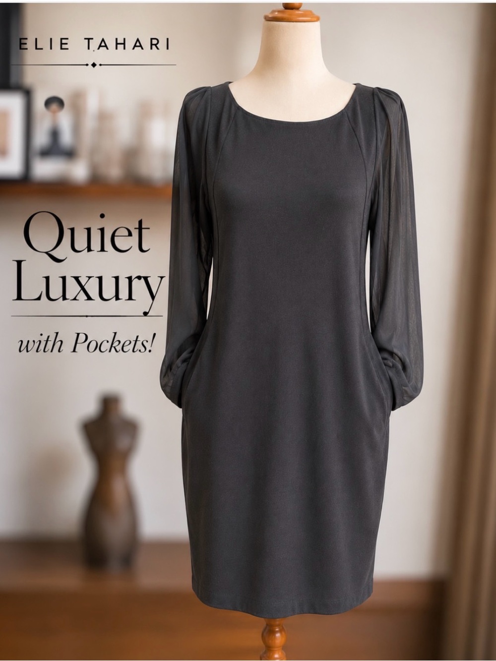 Elie Tahari Quiet Luxury Shift Dress | Pockets | Size XS